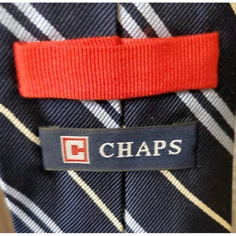 RALPH LAUREN CHAPS Men's‎ Tie 100% Silk Navy Blue Striped 60